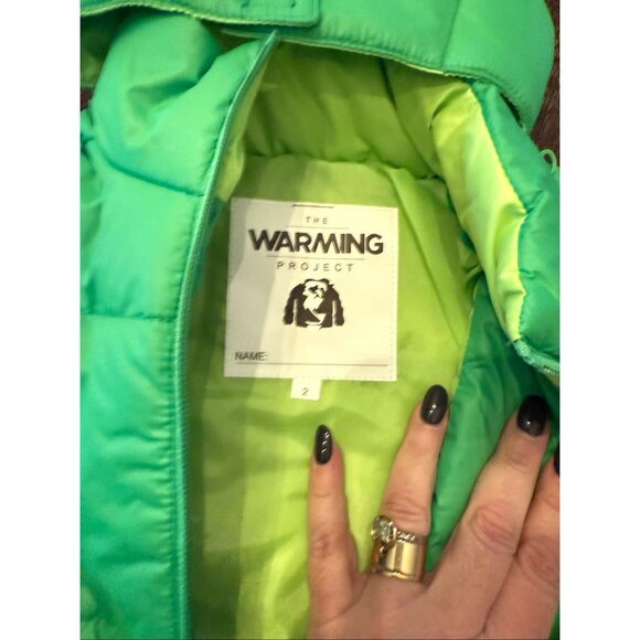 The Warming Project Martian Green Puffer Jacket w/ Removable Hood sz 2 NWT - Picture 6 of 7